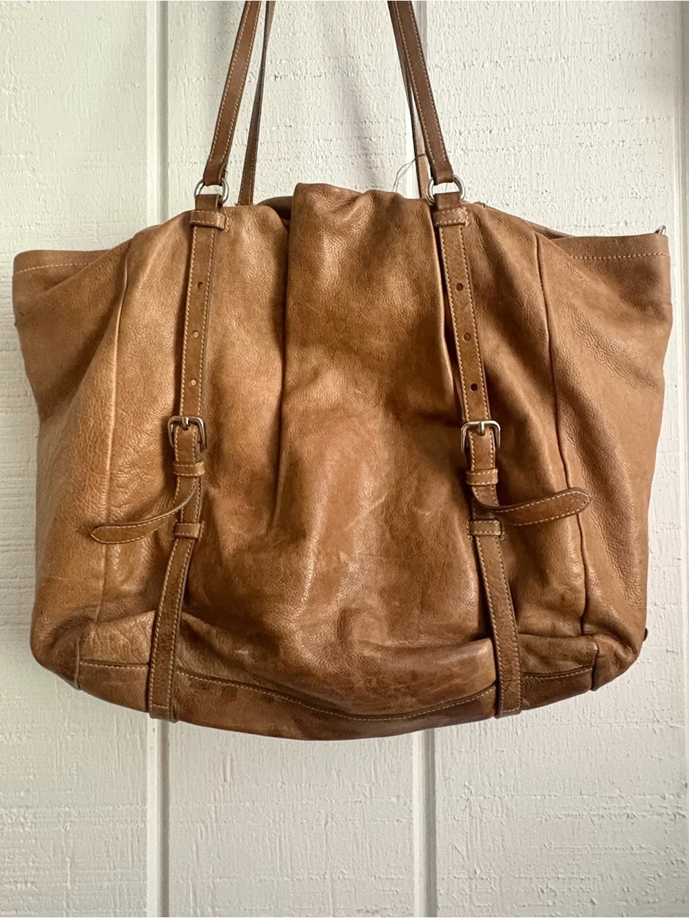 Prada Brown Napa New Leather Hobo Tote USED Condition! See photos